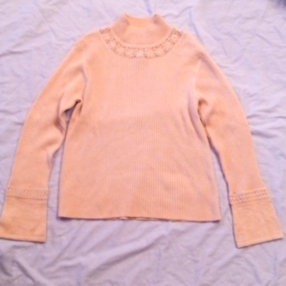 Wool Crochet Detail Women's Sweater Large